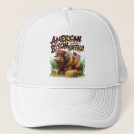 American Bison Buffalo med amerikansk Flagga Keps