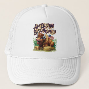 American Bison Buffalo med amerikansk Flagga Keps
