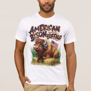 American Bison Buffalo med amerikansk Flagga T Shirt