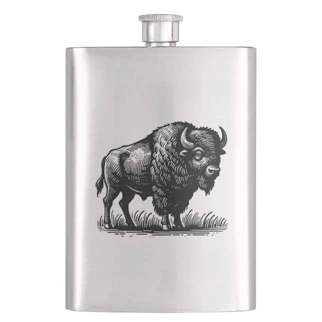 American Bison Buffalo on Stainless Steel Flask Fickplunta (Framsidan)