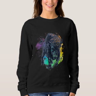 American Bison Buffalo Yellowstone Vatten Färg Wi T Shirt