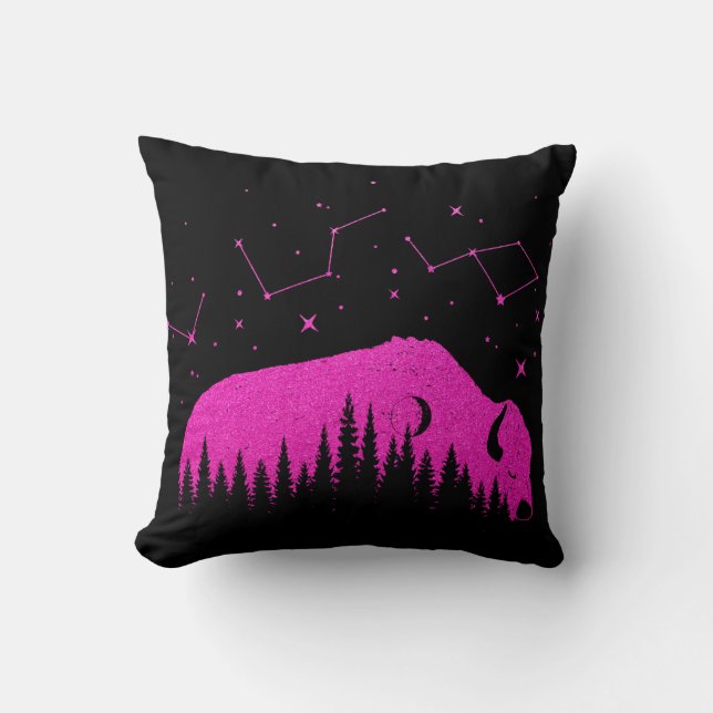 American Bison Fuchsia Rosa Stars Galaxy Måne Kudde (Framsida)
