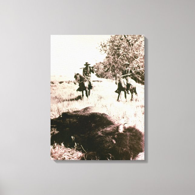 American Bison Hunters (bild b/w) Canvastryck (Framsida)