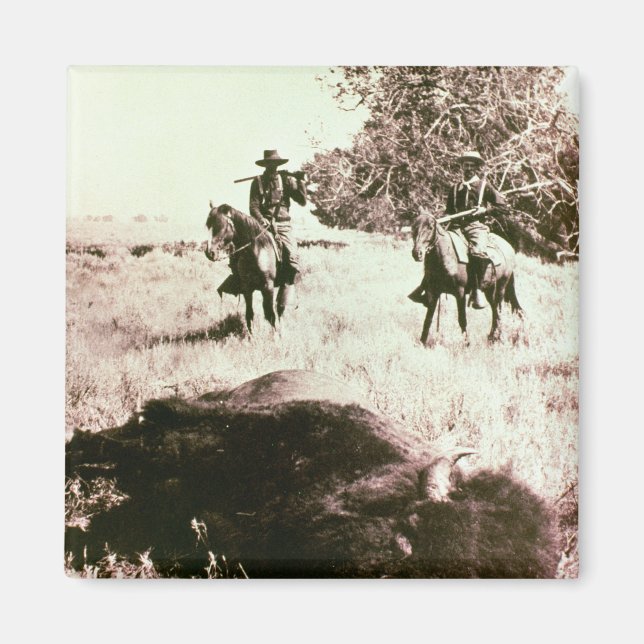 American Bison Hunters (bild b/w) Magnet (Framsidan)