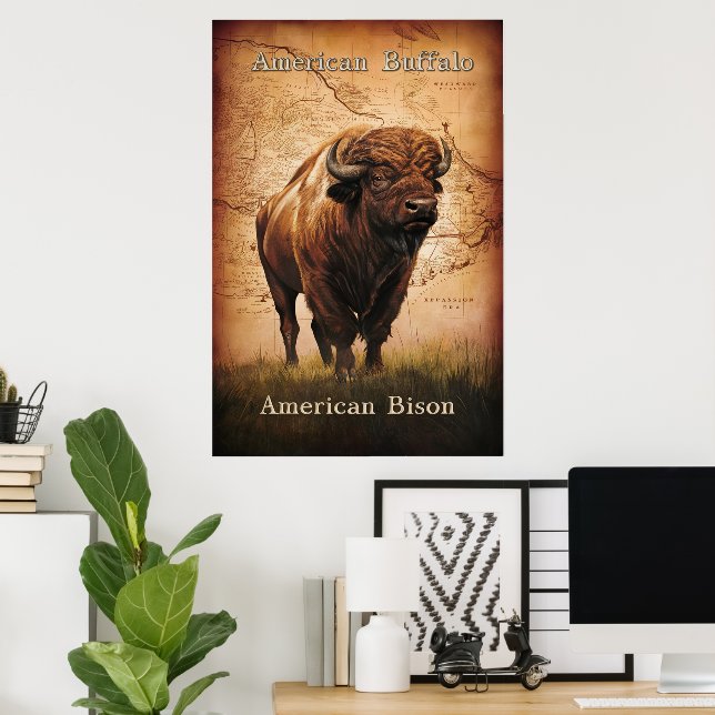 American Bison på Karta Poster (Hemmakontoret)