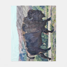 American Bison Roaming in Grassland Setting Fleecefilt