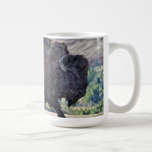 American Bison Roaming in Grassland Setting Kaffemugg (Höger)
