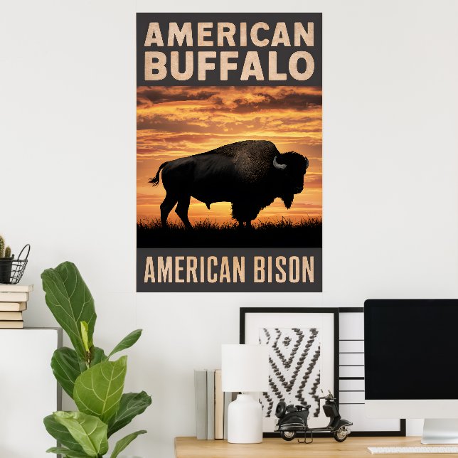 American Bison Sunset Silhouette Poster (Hemmakontoret)