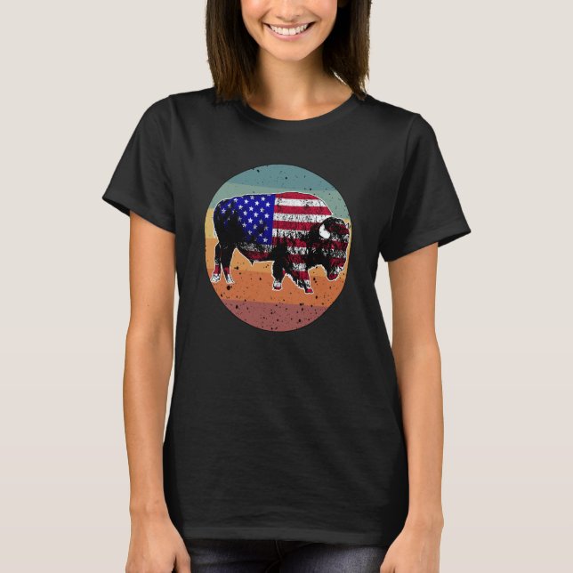 American Bison US National Park Flag Silhouette Re T Shirt (Framsida)