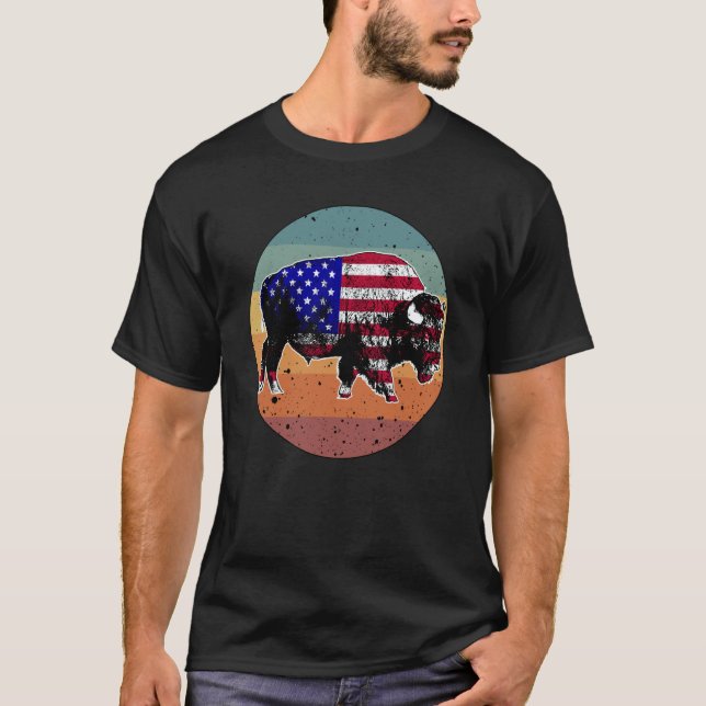 American Bison US National Park Flag Silhouette Re T Shirt (Framsida)