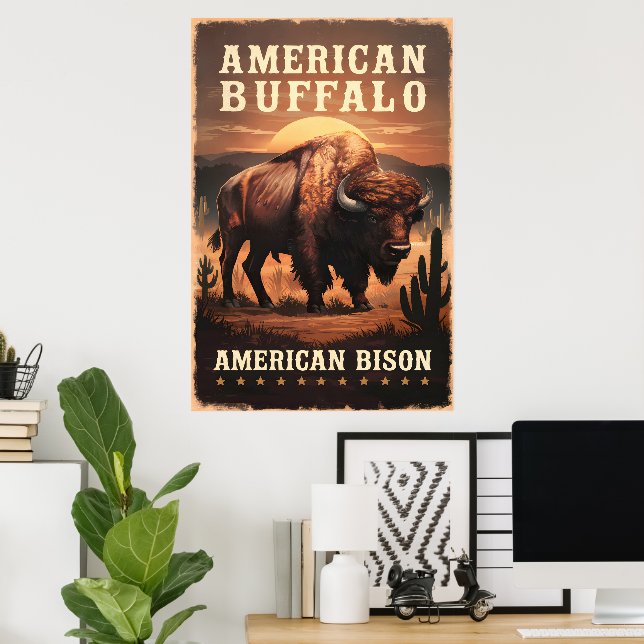 American Bison vid Sunset Poster (Hemmakontoret)