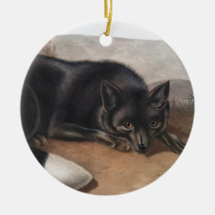 American Black eller Silver Fox (Vulpes fulvus) Julgransprydnad Keramik