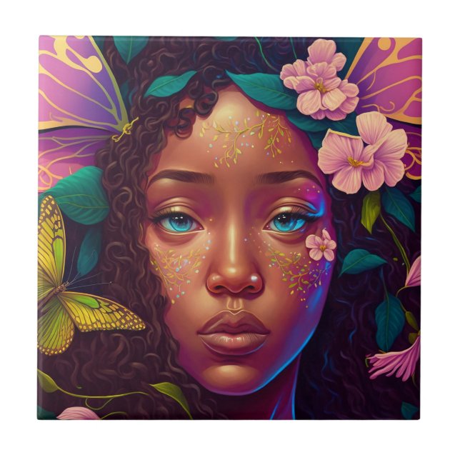 American Black Fairy Fantasy Art Kakelplatta (Framsidan)