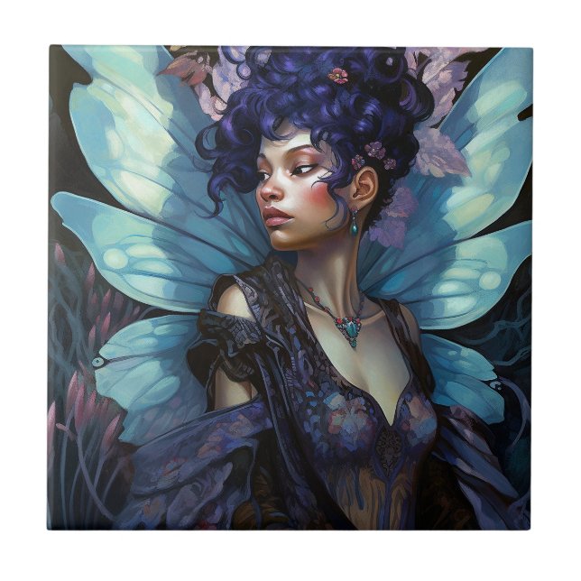 American Black Fairy Fantasy Art Kakelplatta (Framsidan)