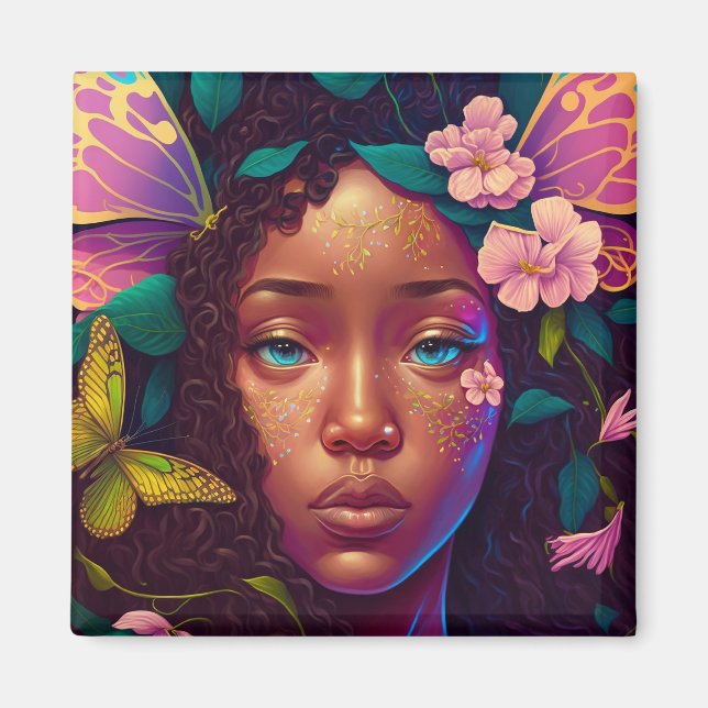 American Black Fairy Fantasy Art Magnet (Framsidan)