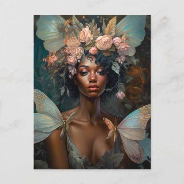 American Black Fairy Fantasy Art Vykort (Framsida)