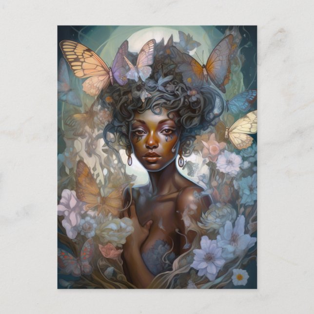 American Black Fairy Fantasy Art Vykort (Framsida)