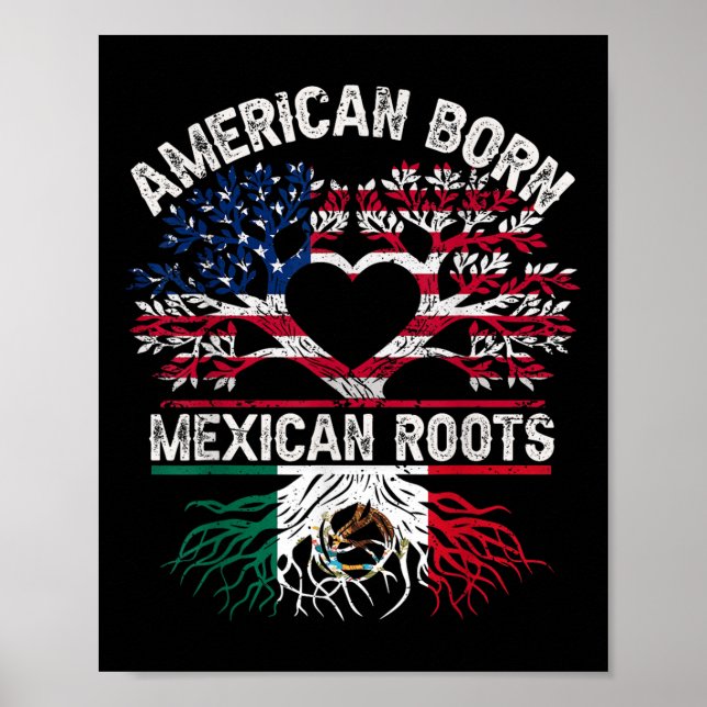 American Born Mexican Roots Flag Tree Mexico Usa H Poster (Framsidan)