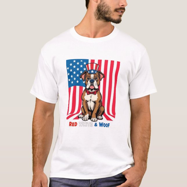 American Boxer Red White & Woof T Shirt (Framsida)