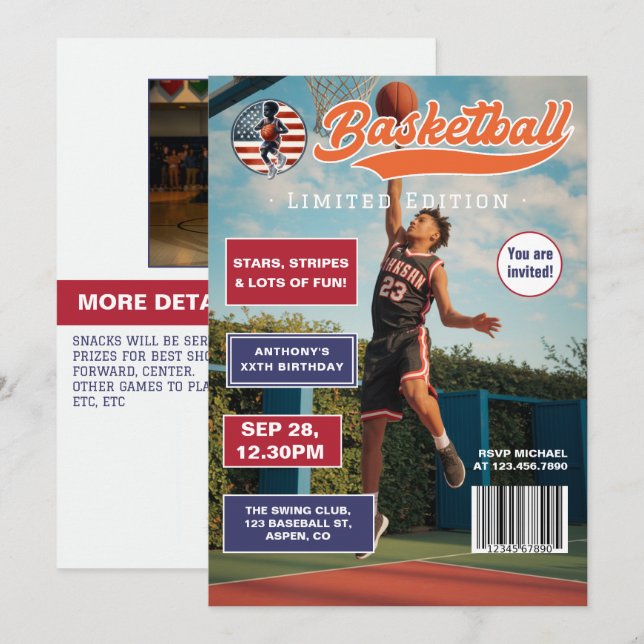 American Boy Basketball Magazine Omslag Födelsedag Inbjudningar (Fram/baksida)