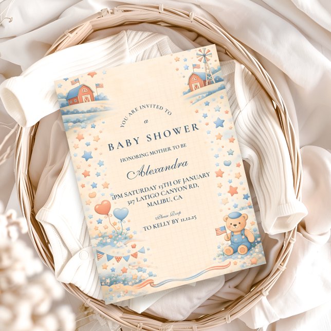 American Boy Red White Blue Baby Shower Inbjudningar (Skapare uppladdad)