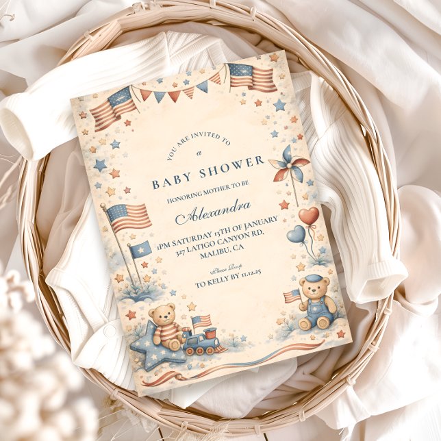 American Boy Stars and Stripes Baby Shower Inbjudningar (Skapare uppladdad)