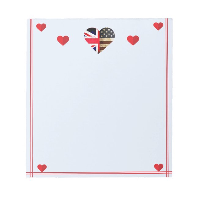 American British Flagga Hearts Romantic Anteckningsblock (Framsida)