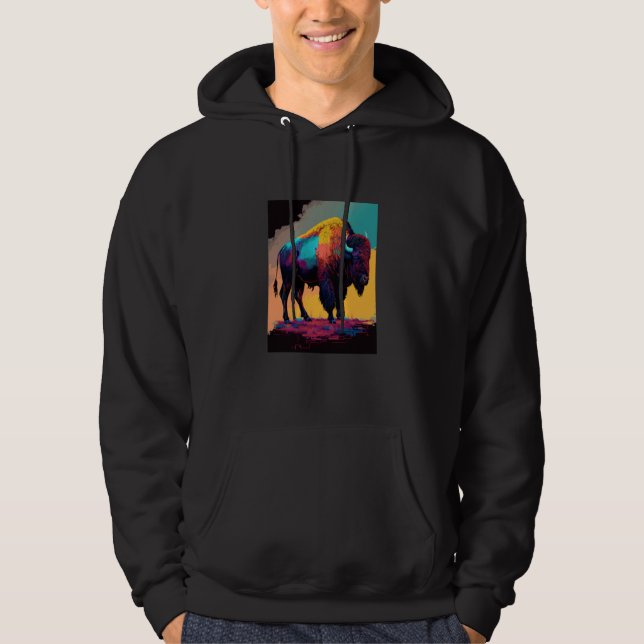 American Buffalo Animal Pop Bison Grilling  1 Hoodie (Framsida)