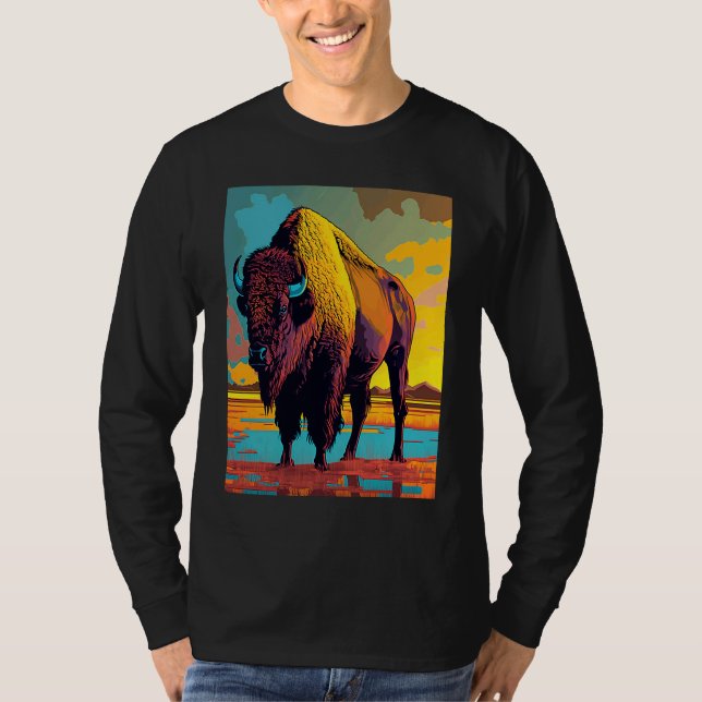American Buffalo Animal Pop Bison Grilling T Shirt (Framsida)