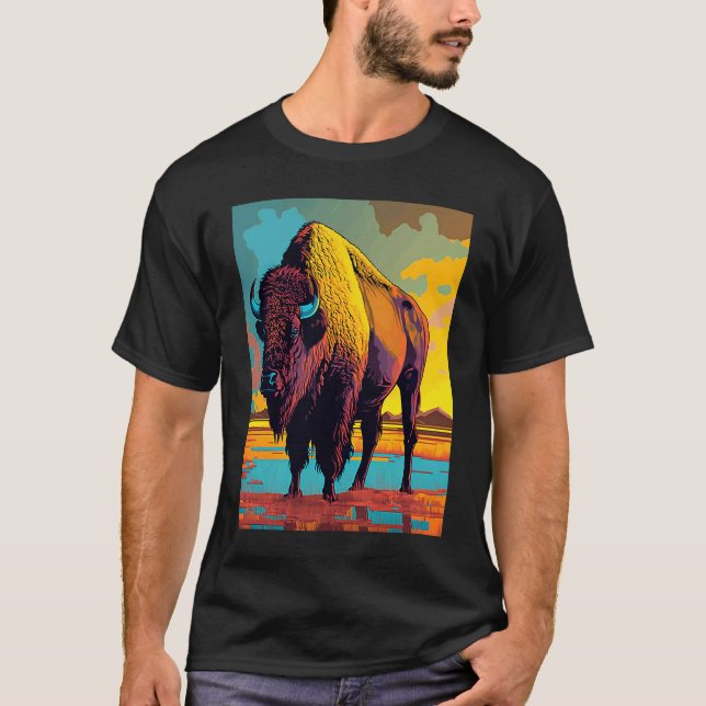 American Buffalo Animal Pop Bison Grilling T Shirt (Framsida)