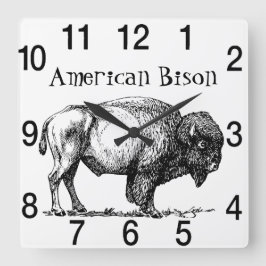 American Buffalo Bison Fyrkantig Klocka