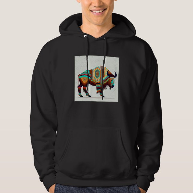 American Buffalo Colorful Aztec Bison Men Women Hoodie (Framsida)