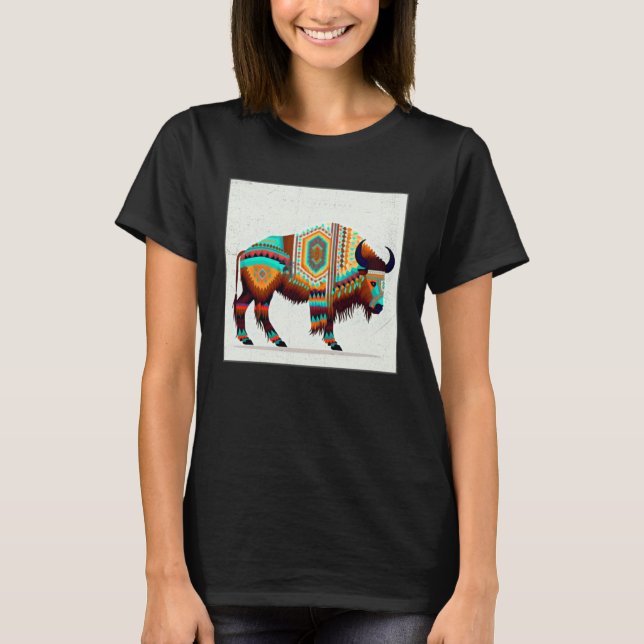 American Buffalo Colorful Aztec Bison Men Women T Shirt (Framsida)