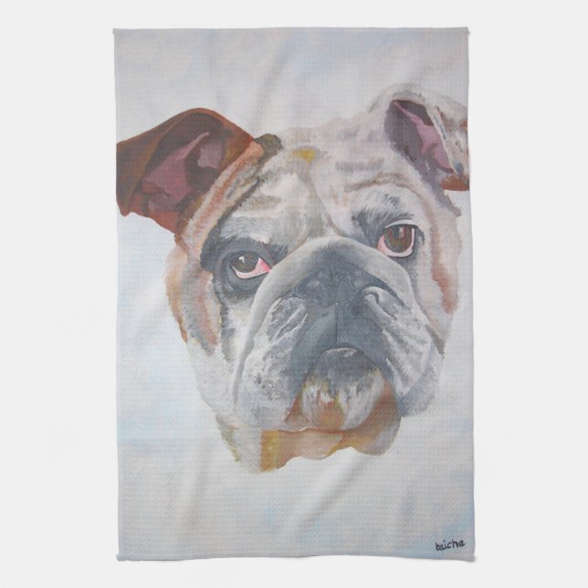 American Bulldog Artistic Pet Porträtt Kökshandduk (Vertikal)