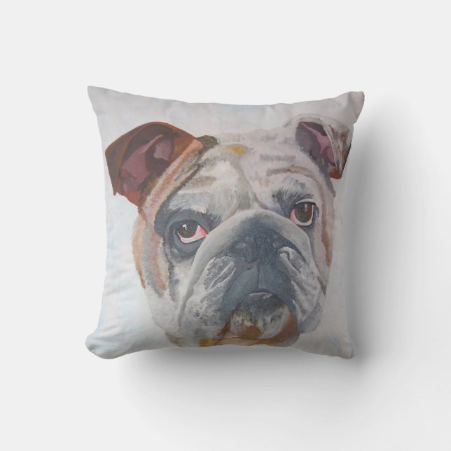 American Bulldog Artistic Pet Porträtt Kudde (Framsida)