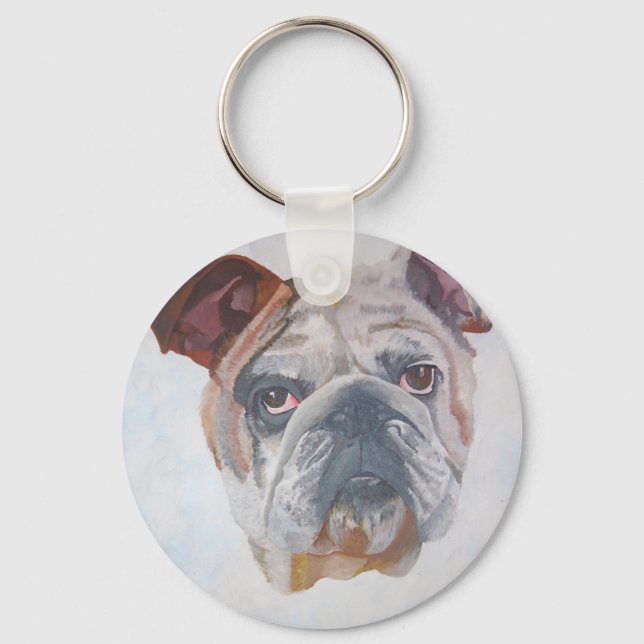 American Bulldog Artistic Pet Porträtt Nyckelring (Framsida)