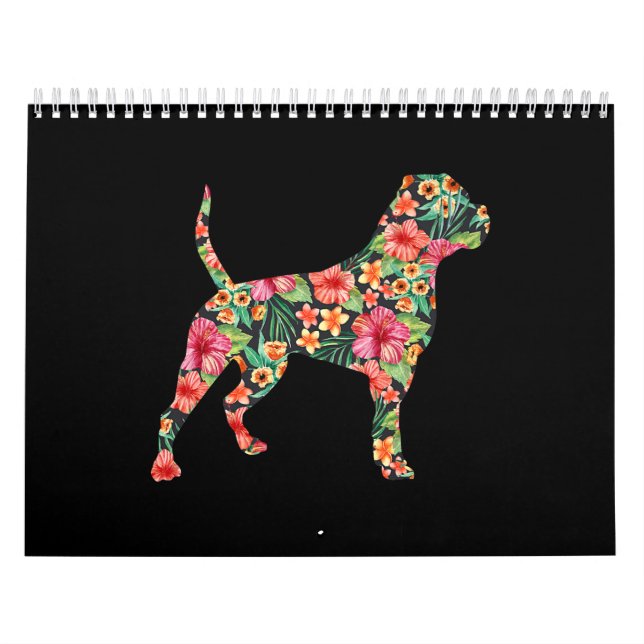 American Bulldog Flower Hund Silhouette Blommigt G Kalender (Omslag)
