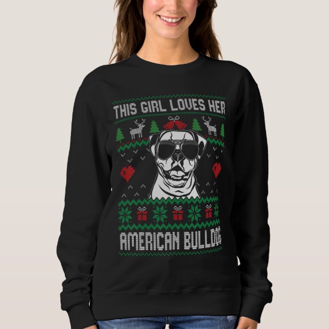 American Bulldog Girl Cool Ugly Christmas for Dog  T Shirt (Framsida)