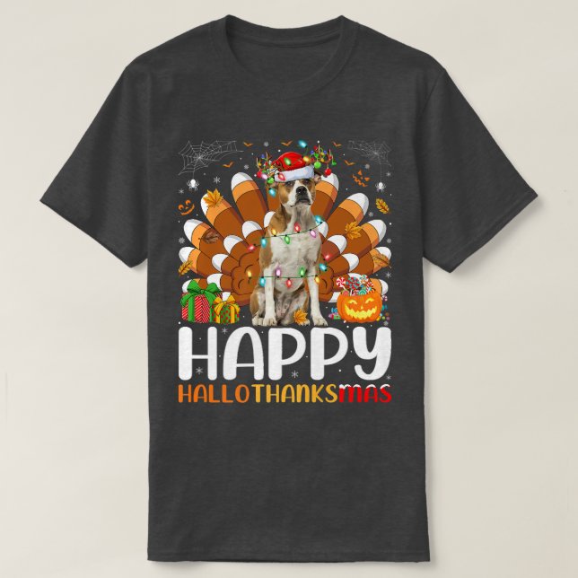 American Bulldog Halloween jul Lycklig Halloth T Shirt (Design framsida)