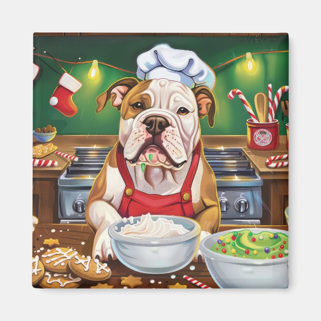 American Bulldog Helgdag Baking: Festive God jul Magnet (Framsidan)