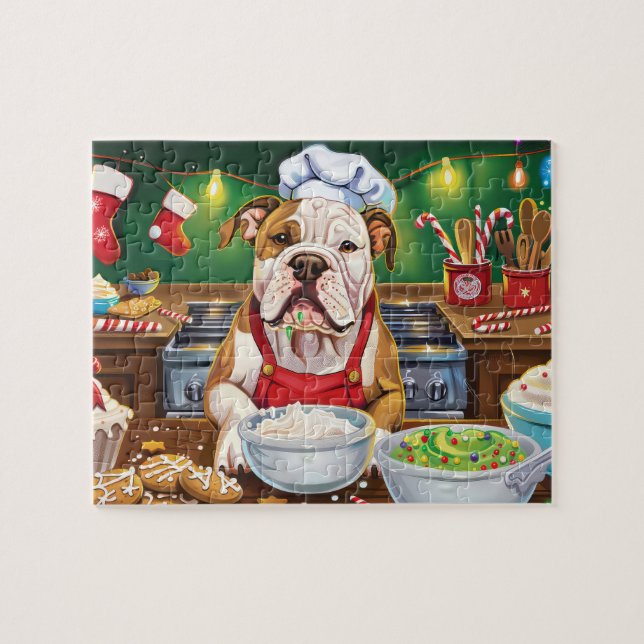 American Bulldog Helgdag Baking: Festive God jul Pussel (Horisontell)