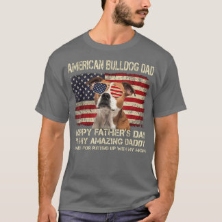 American Bulldog Hund Pappa Lycklig Fars dag Gift T Shirt