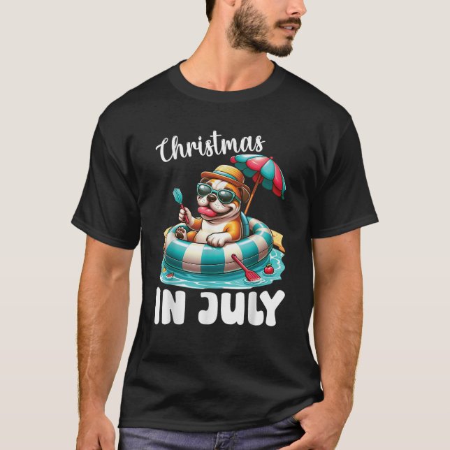 AMERICAN BULLDOG on Inflatable Boat Merry Christma T Shirt (Framsida)