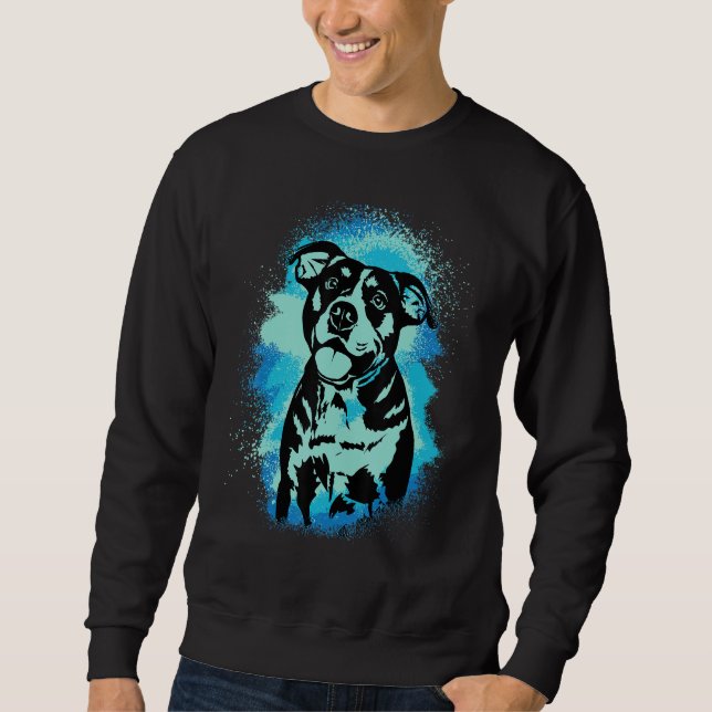 American Bulldog Paint Blue Design Dog Mom Dad Lång Ärmad Tröja (Framsida)