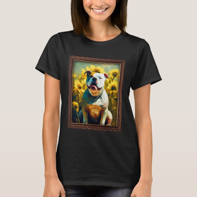American Bulldog Painting Sunflower Flower Mom Wom T Shirt (Framsida)