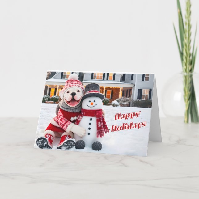 American Bulldog Poswith Hans Snögubbe Card Helgkort (Framsida)