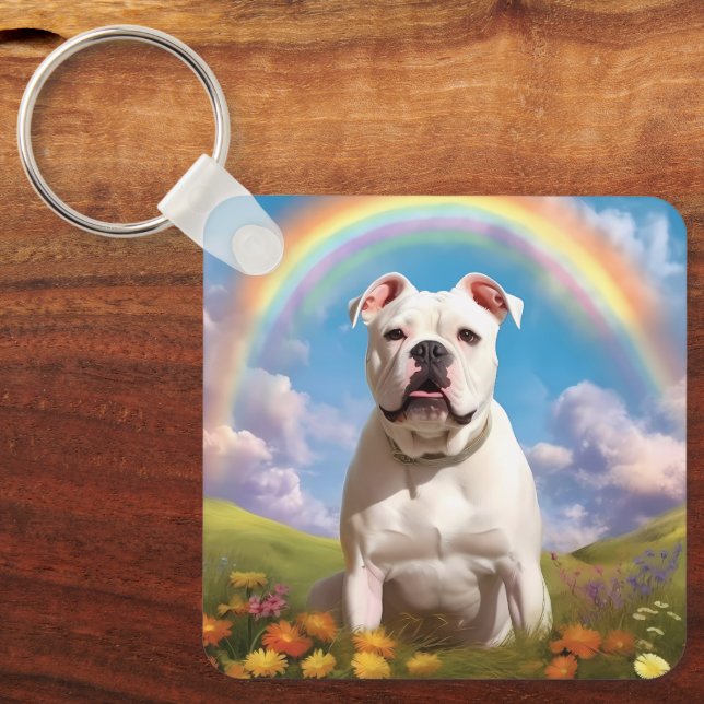 American Bulldog Rainbow Bridge Anpassningsbar Hun Nyckelring (Framsida)