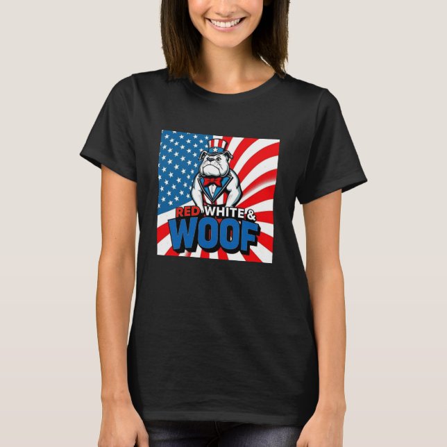 American Bulldog Red White & Woof T Shirt (Framsida)