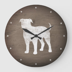 American Bulldog Silhouette Faux Rustic Wood Stor Klocka
