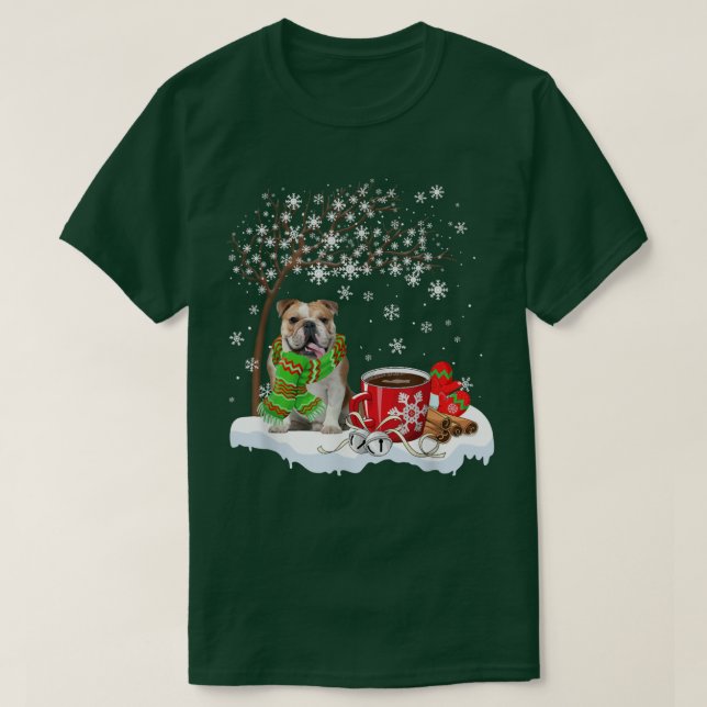 American Bulldog Under Snow Tree  Nice Dog Christm T Shirt (Design framsida)